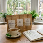 Organic herbal kratom pouches and botanical notebook in the UK (AI Generated Image)