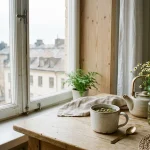 Kratom in Sweden: Legal Status & Guide | WhatIsKratom 2 Minimalist Nordic Scandinavian interior with herbal tea and botanical specimen (AI Generated Image)